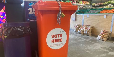 Ballot Box Bins at Four Squares and Kiwi Treasures