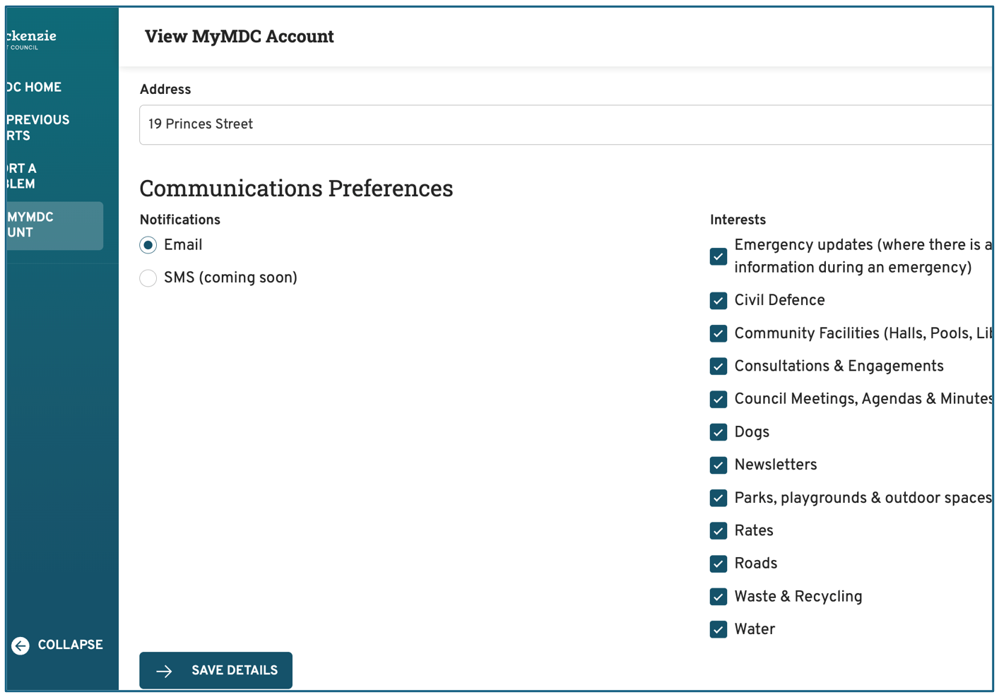 MyMDC - 6 Account page